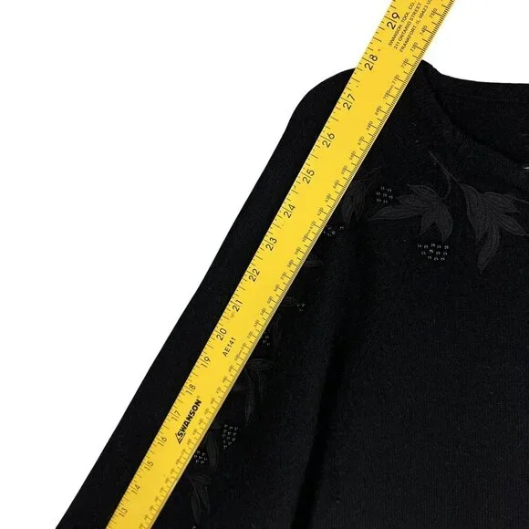 Robert Scott Women L Black Embroidered Beaded Lambswool Angora Sweater Fairygoth - Picture 12 of 16